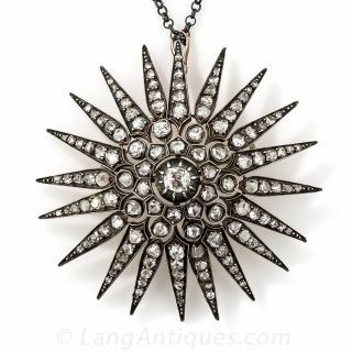Large Victorian Diamond Starburst Brooch