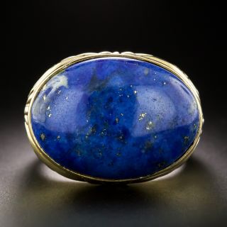Large Victorian-Style Lapis Lazuli Carved Gold Ring - 3