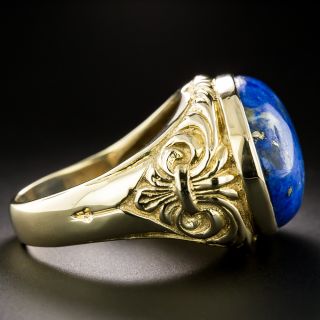 Large Victorian-Style Lapis Lazuli Carved Gold Ring