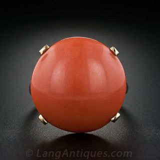 Large Vintage Coral Button Ring
