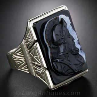 Large Vintage Hardstone Cameo Gent's Ring
