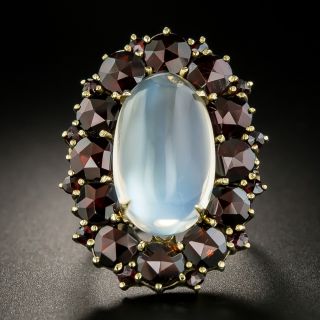 Large Vintage Moonstone and Garnet Ring - 2