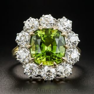 Large Vintage Peridot and Diamond Halo Ring