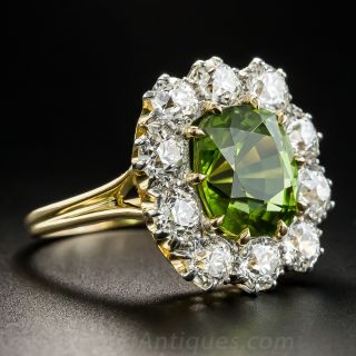 Large Vintage Peridot and Diamond Halo Ring