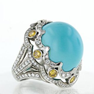 Large Vintage Turquoise and Diamond Ring