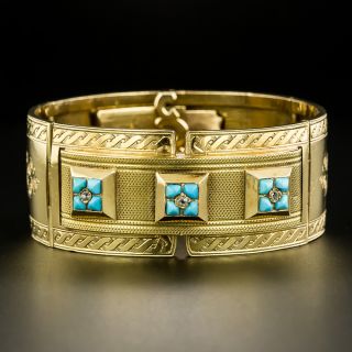 Late 19th Century French Turquoise Articulated Bangle  Bracelet - 2