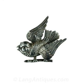 Late 19th Century Silver Bird on a Perch Brooch Main View