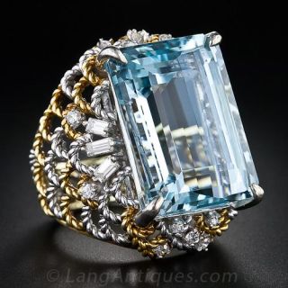Late-20th Century Aquamarine and Diamond Ring - 1