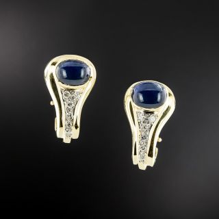 Late-20th-Century Cabochon Sapphire and Diamond Earrings - 2