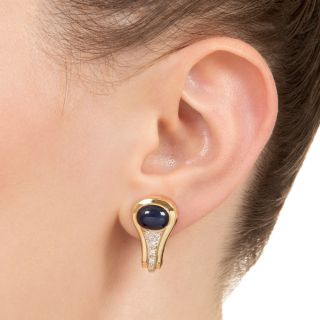 Late-20th-Century Cabochon Sapphire and Diamond Earrings