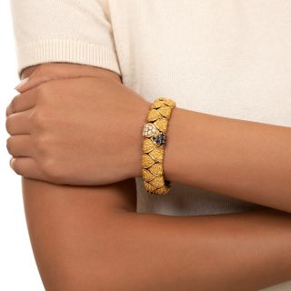 Late-20th Century Textured Sapphire and Diamond Bracelet