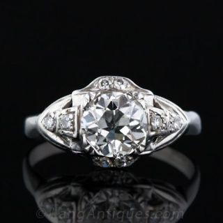 Late Art Deco 1.00 Carat Diamond Engagement Ring