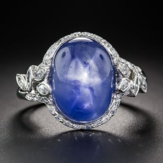 Late Art Deco 19.00 Carat No-Heat Burma Star Sapphire and Diamond Ring - 7