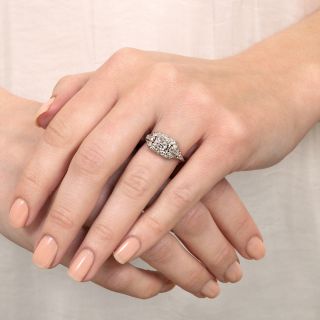 Late Art Deco .69 Carat Square Emerald Cut Diamond Ring - GIA F SI1