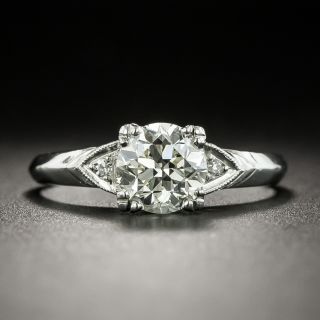 Late Art Deco .98 Carat Diamond Platinum Engagement Ring - GIA L VS2 - 3