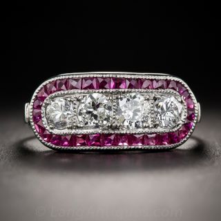 Late Art Deco Diamond and Calibre Ruby Band Ring