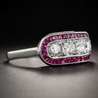 Late Art Deco Diamond and Calibre Ruby Band Ring