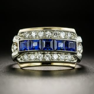 Late Art Deco Diamond and Synthetic Sapphire Band Ring - 2