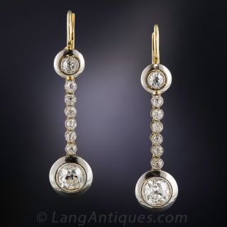 Late Art Deco Diamond Drop Earrings - 1