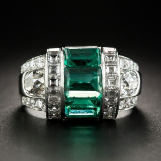 Late Art Deco Emerald and Diamond Ring - 2