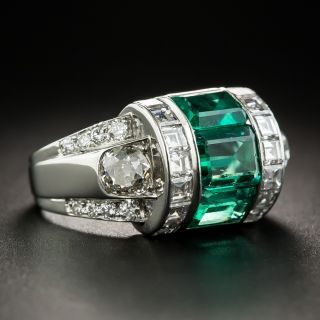 Late Art Deco Emerald and Diamond Ring