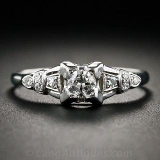 Late Art Deco Platinum and Diamond Engagement Ring