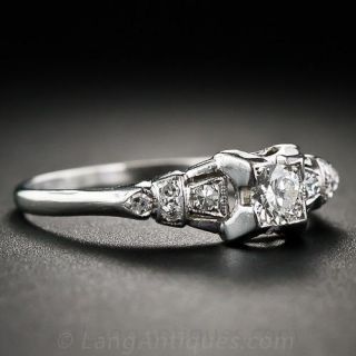 Late Art Deco Platinum and Diamond Engagement Ring