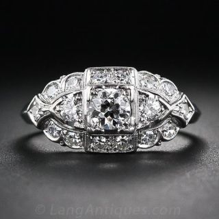 Late Art Deco Platinum and Diamond Ring