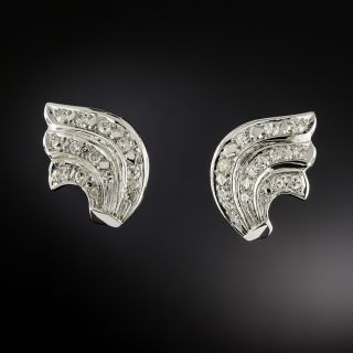 Late-Art Deco Platinum Diamond Wing Earrings - 3