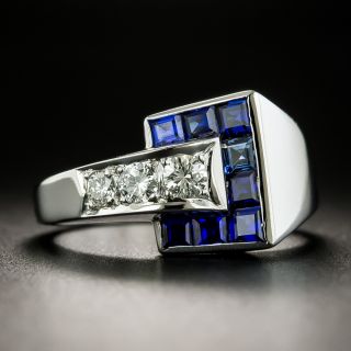 Late Art Deco/Retro Sapphire and Diamond Ring - 2
