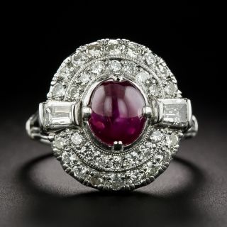 Late-Art Deco Star Cabochon Ruby and Diamond Halo Ring - 3