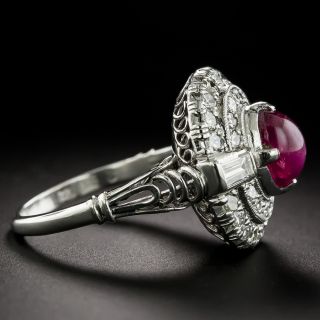 Late-Art Deco Star Cabochon Ruby and Diamond Halo Ring