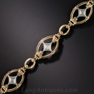 Late Art Deco Two-Tone Oval Link Bracelet