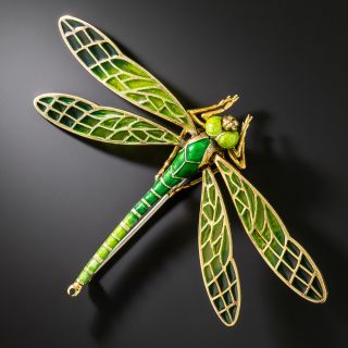 Plique-a-Jour Dragonfly Brooch, Italian - 3