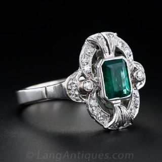 Late Deco Emerald and Diamond Ring