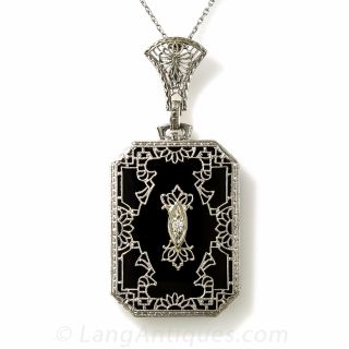 Late Deco Onyx Pendant 