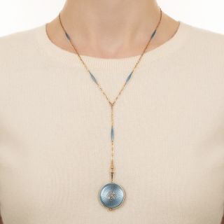 Late-Edwardian Blue Enamel Pendant Watch and Chain 
