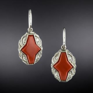 Late Edwardian Coral and Diamond Dangle Earrings  - 2
