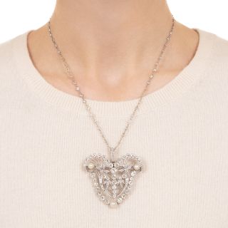 Late-Edwardian Diamond and Natural Pearl Brooch / Necklace