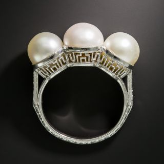 Late-Edwardian/Early Art Deco Three-Pearl Platinum Diamond Ring - 6