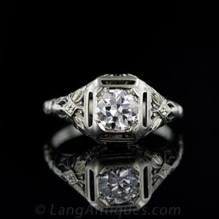 Late Edwardian-Early Deco .53 carat Diamond Filigree Ring