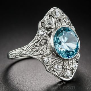 Late Edwardian Platinum Blue Zircon Ring