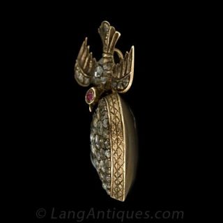 Late Georgian Diamond and Ruby Bird and Heart Motif Drop