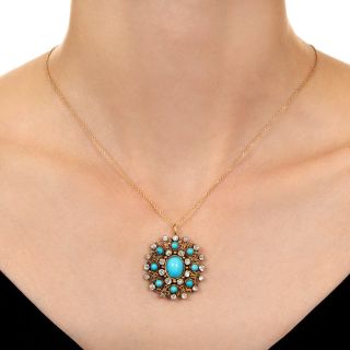 Late-Georgian Turquoise and Diamond Filigree Pendant