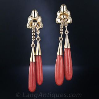Late Mid-Century Coral Dangle Earrings