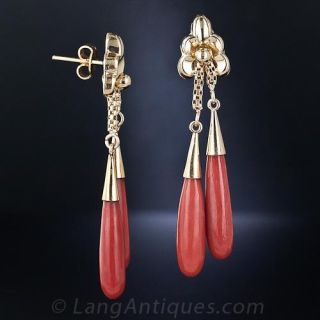 Late Mid-Century Coral Dangle Earrings