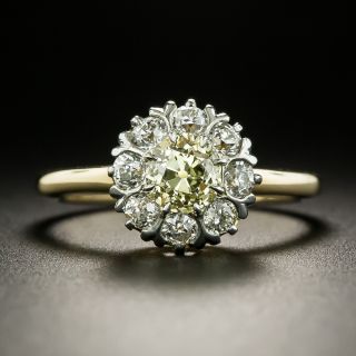 Late Victorian .67 Carat Fancy Light Yellow Diamond Cluster Ring - 1