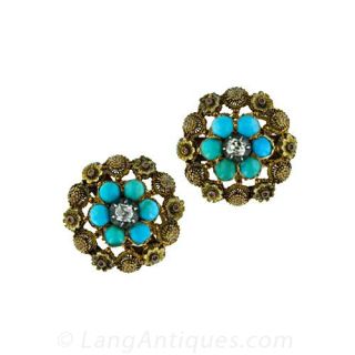Late Victorian Cannetille Turquoise Earrings