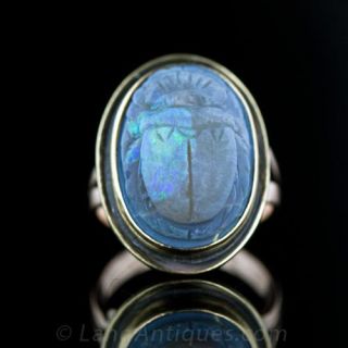 Late Victorian Carved Opal Scarab Beetle Ring Main View