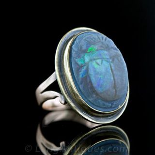 Late Victorian Carved Opal Scarab Beetle Ring